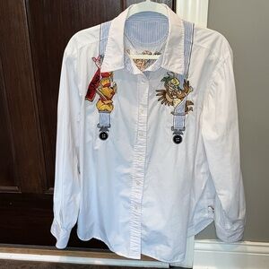 Disney button down shirt embroidered Winnie The Pooh Owl Piglet Tigger L XL